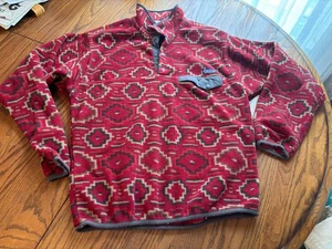 VTG Patagonia Mens Synchilla Snap T Fleece Pullover Red Yanaba Aztec Navajo M - Foto 1 di 4