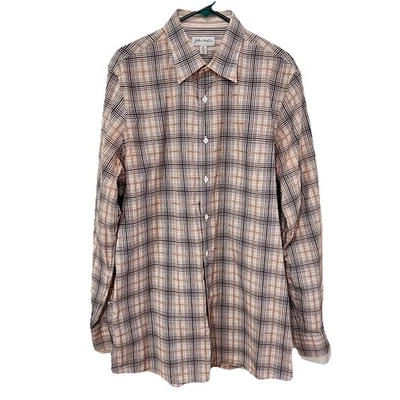 John W Nordstrom Мужская клетчатая рубашка желтовато-коричневый кремовый коричневый синий 100% хлопок размер XL высокий - Изображение 1 из 4