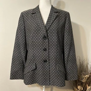 Le Suit Damen Blazer Sakko Geometrisch Schwarz Beige Gefüttert Tailliert Tweed Gr. 14 - Bild 1 von 6