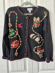 Cárdigan Suéter Vintage Reference Point Petites Navidad Talla Pequeña Lentejuelas Cuentas - Imagen 1 de 5