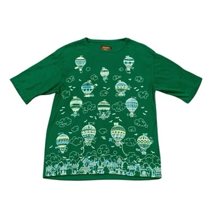 Camicia vintage Sundowner Erika Strasberg donna XL mongolfiere anni 70 verde - Foto 1 di 8