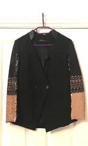 BNWT Elegant Ladies Black Tuxedo Jacket with sequented sleeves by Auxo, Size S - Picture 1 of 15