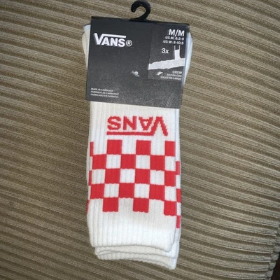 VANS Classic Checkerboard Crew Socks 2 PACK White Blue Red Mens 6.5-9 Wns 8-10.5 - Image 1 of 4