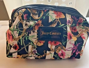 Juicy Couture Kosmetiktasche Blumen Streifen Schwarz Rosa Lack Reise Y2K Vintage A1 - Bild 1 von 6