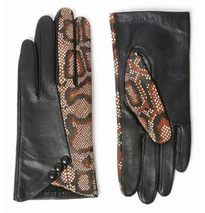 Womens Black Brown Fine Leather Snake Print Winter Driving Gloves Size M - Picture 1 of 1