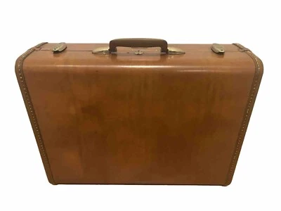 🔥Vintage 1950's Samsonite Brown Leather Hard Shell Luggage Set ~ NO KEY🔥 - Image 1 of 4