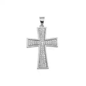 Argento Sterling Croce Ciondolo Con / Micro Pavé Zircone Cubico Sassi - Foto 1 di 2