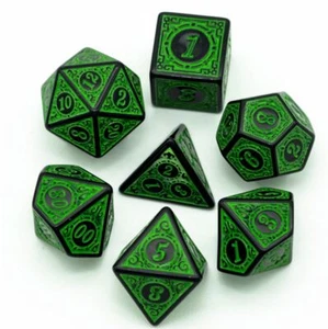 Antique Green 7 Dice Set Poly RPG DnD Dungeons Dragons AD&D Pathfinder d20 - Picture 1 of 3