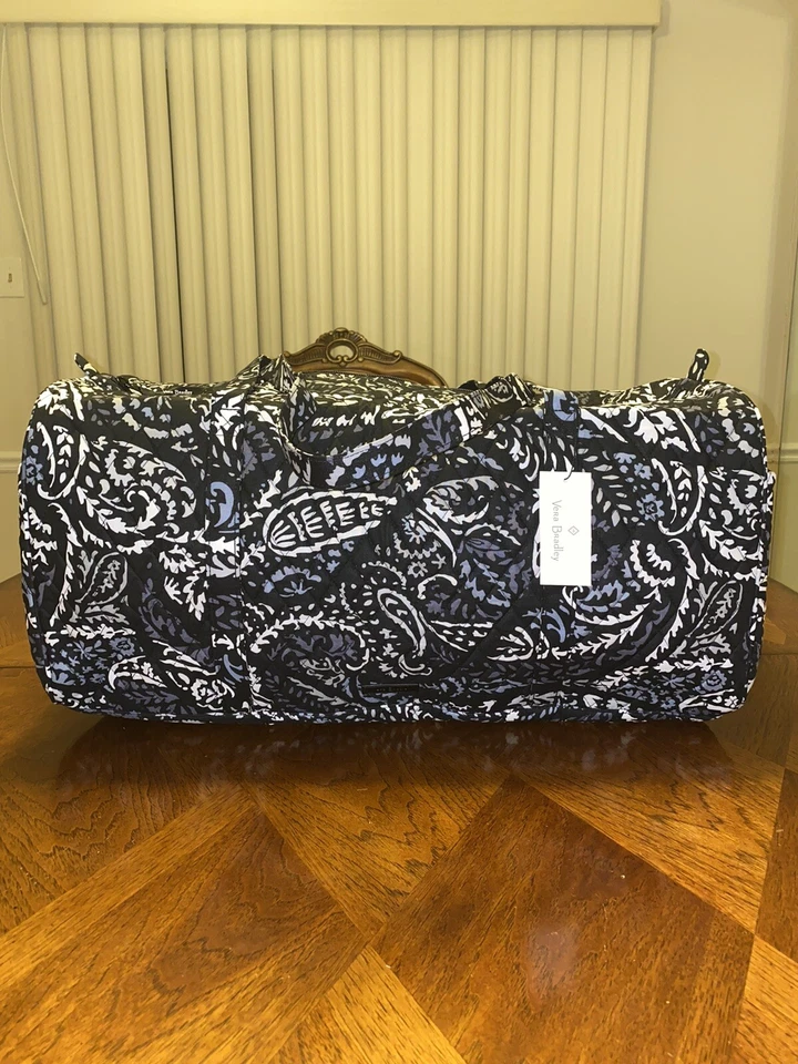 Vera Bradley Large Traveler Duffel Bag Paisley Noir Black White Gray Pattern