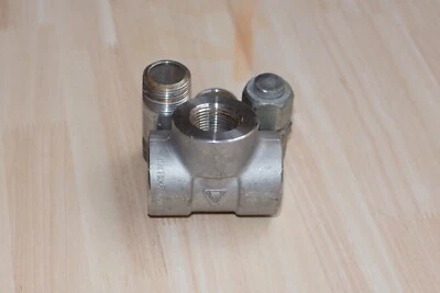 1" TEE pipe female NPT stainless steel with 3 pipe nipples, 6-month warranty - Image 1 of 4