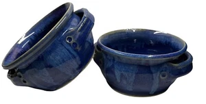 2 Signed Art Pottery Bowls Blue & Purple Lava Glaze Heavy Weight 5” - Picture 1 of 8