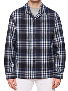 BRIONI Blue Plaid Flannel Cotton Long Sleeve Overshirt XL - Picture 1 of 6