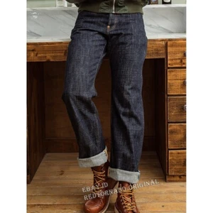 Pantalones de mezclilla sueltos de pierna ancha Red Tornado para hombre 14 oz ribete crudo azul lavado - Imagen 1 de 18