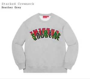 Supreme Stacked Crewneck Sweatshirt Heather Grey Men’s Size Large SS21 - Picture 1 of 1