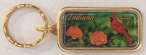 Vintage Indiana State Bird And Flower Souvenir Keychain Keyring - Picture 1 of 3