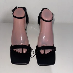 Black Kitten Heel Ankle Strap Evening Sandals UK Size 7 EU 40 - Picture 1 of 17