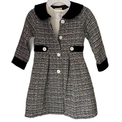 Azul Beri Dorado Niño Talla 4T 2 Piezas Conjunto de abrigo y vestido plisado de tweed guisante a juego Foto 1 de 4