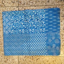 Indian Indigo Print Kantha Quilt Throw Vintage Reversible Cotton Bedspread Gudri
