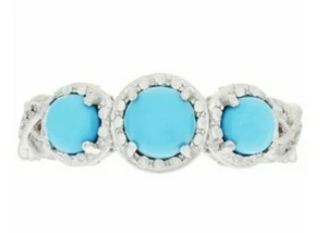 Sleeping beauty turquoise 3 stones Sterling silver and diamond cut ring size 8 - Picture 1 of 9