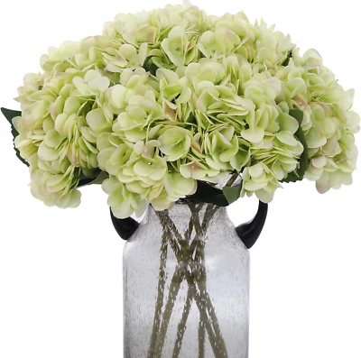 6 piezas ramos de flores de hortensia de seda verde tallos de hortensia sintética para boda en casa Foto 1 de 4