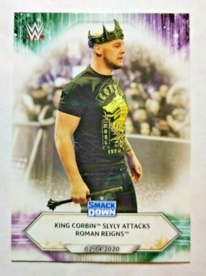 2021 Topps WWE #18 King Corbin Slyly Attacks Roman Reigns wrestling card - Image 1 of 2