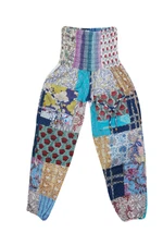 Bohemian Women's Smocked Waist Patchwork Elastic Bottom Yoga Harem Pants S/M