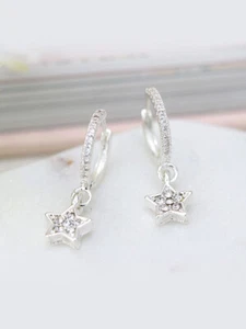 POM Silver Plated Star Drop Earrings - Free Gift Bag - Picture 1 of 4