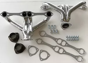 CERAMIC COATED SMALL BLOCK CHEVROLET GM ANGLE PLUG SHORTY BLOCK HUGGER HEADERS - Picture 1 of 1