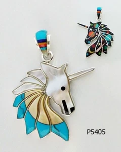 Galaxy Comet Mountain Multicolor Turquoise Inlay .925 Silver Horse Pendant - Picture 1 of 4