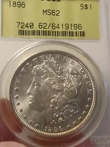 1896 MORGAN DOLLAR PCGS MS 62 - Foto 1 di 8