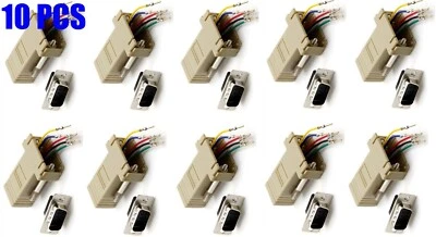 10x PCS DB9 Male to RJ12/RJ11 Female Modular 6P6C Adapter Converter Telephone - Image 1 of 3