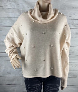 NWT Bongo Cropped Sweater XL Peachy Pink Faux Pearl Cowl Neck Cozy Knit Pullover - Picture 1 of 12