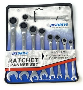 JRSDRIVE Ratcheting Combination Wrench Set 9pc SAE 5/16"-3/4" CRV Mirror Finish - Picture 1 of 8