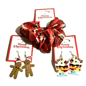 Christmas Fashion Lot #4 Acrylic Drop Earrings & Matching Scrunchie Cookie Trifl - Picture 1 of 7