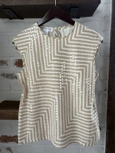JONES NEW YORK Blouse Top SILK Sequins Sleeveless Lined Cream /Beige Sz 6 - Picture 1 of 8