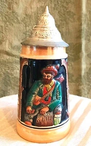Vintage Stein Bierkrug Zinndeckel erhaben Design West Germany Oktoberfest - Bild 1 von 8