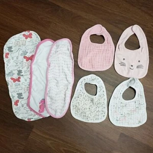 Pink bib and burp cloth set - Picture 1 of 3