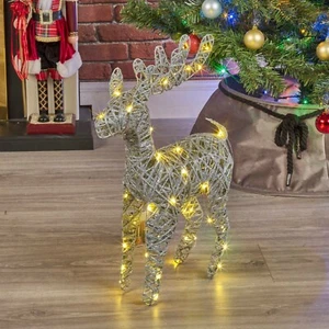 LED Leucht Rentier 45 cm Rattandraht Weihnachtsdeko Silber Glitzer - Bild 1 von 6