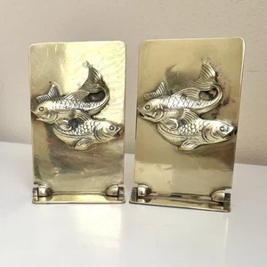 Asiatische Fische Messing Buchstützen Buchhalter Koi Gold Klappständer Set 5,5" Vintage - Bild 1 von 7
