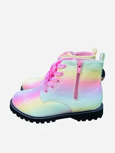 JABASIC Girls Ankle Boots Side Zipper Lace Up Work Boot Combat Booties Size 5 - Picture 1 of 7