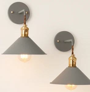 2CT Wall Sconce Lamp Lighting Metal Fixture Gray Macaron Wall Lamp Frosted - Picture 1 of 5