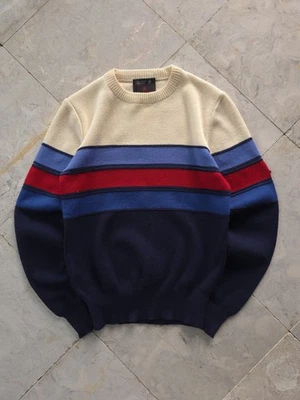 Suéter tejido a rayas vintage años 70 Demetre de lana cuello redondo para mujer S Foto 1 de 4