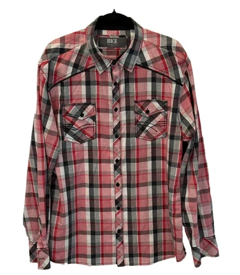 Camisa estilo occidental a cuadros roja negra blanca talla XL con hebilla BKE para hombre Foto 1 de 4