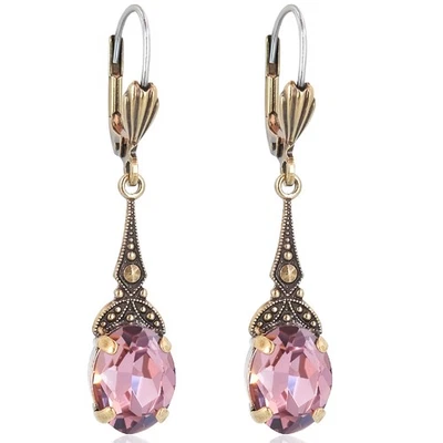 Jugendstil Ohrringe Gold Markenkristalle Lila Violett Light Amethyst NOBEL SC... - Bild 1 von 4