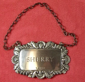 Etiqueta de licor jarra de jerez de plata esterlina británica vintage - Imagen 1 de 3