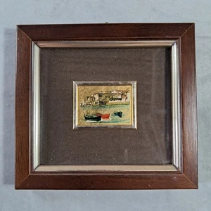 Vintage Top Art, miniatura cromolitografia foglia oro 23k Milano, scena costiera - Foto 1 di 6