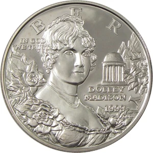 Dolley Madison Commemorative Dollar 1999 P Choice Proof Silver $1 Coin - Picture 1 of 4