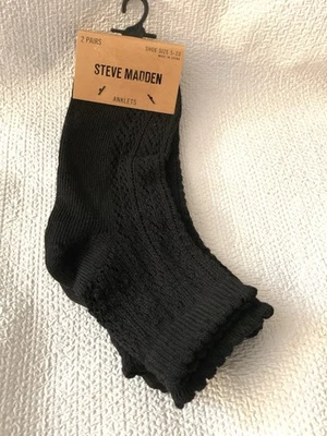 Steve Madden SMSKL1064 2 Pair Black Anklets Socks Shoe Sz 5-10 NEW - Image 1 of 4