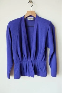 VINTAGE 80s 90s St. John Marie Gray Cardigan Sweater Shoulder Pads Small Cobalt - Picture 1 of 4