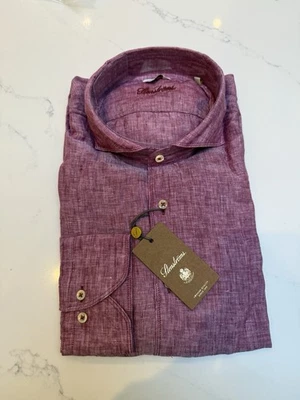 Stenstroms Raspberry/purple Slim Line Linen Shirt - SMALL - RRP £159 - Free Post - Image 1 of 4